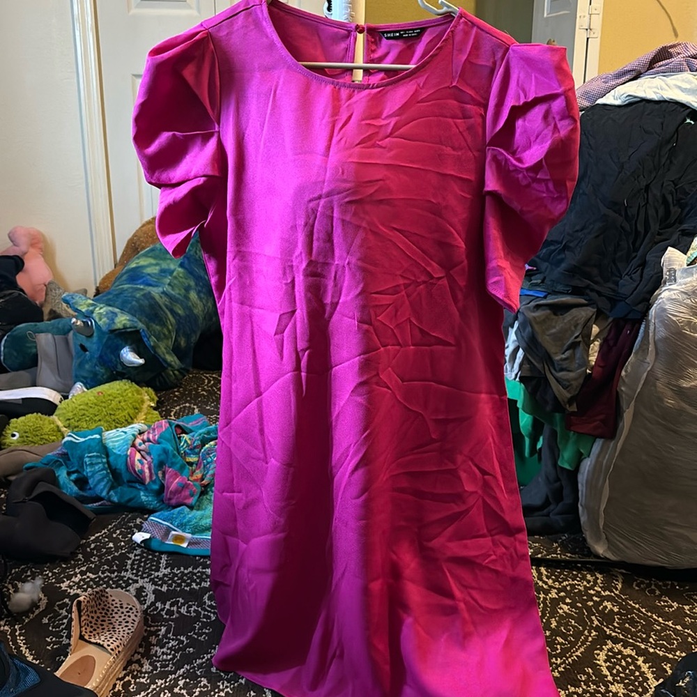 SHEIN size L pink poufy sleeved mini dress never worn